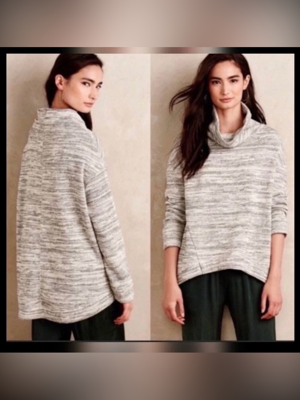 Anthropologie Cozy Gray Marled Cowl-Neck Sweater
